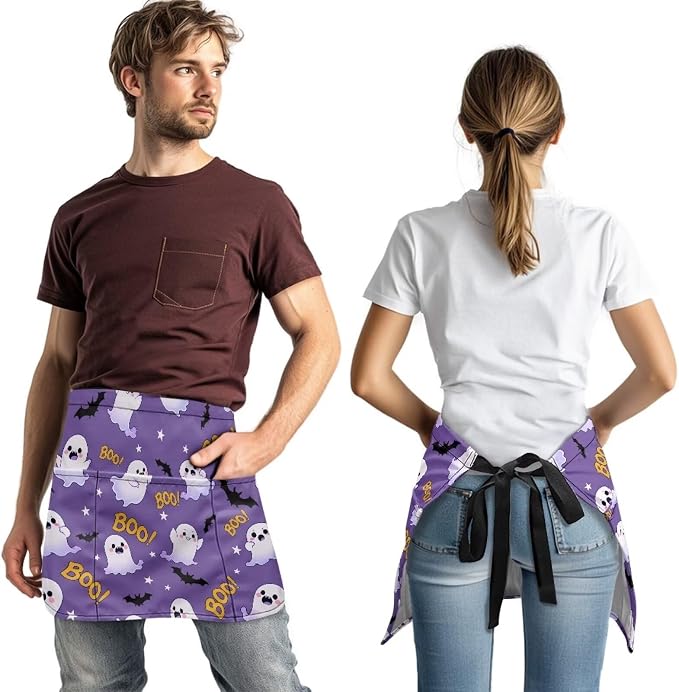 Waist Apron with 3 Pockets Waterproof 13 Inch Short Half Waist Aprons Women Men Server Aprons Waitress Waiter Apron - Image 2