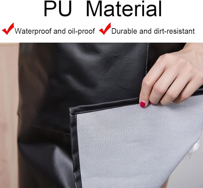 Waterproof Apron Large Pocket PU Material Waterproof Oil-proof Dust-proof Apron Black and Red - Image 5