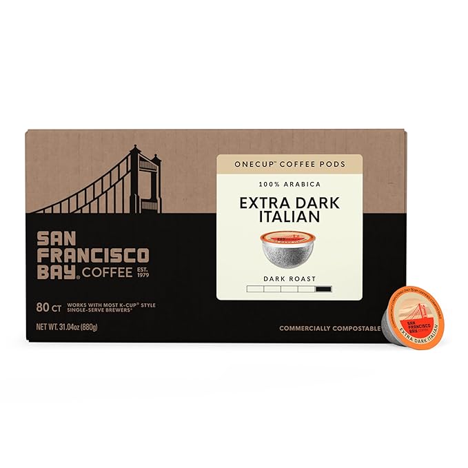 San Francisco Bay Compostable Coffee Pods - Extra Dark Italian (80 Ct) K Cup Compatible including Keurig 2.0, Dark Roast