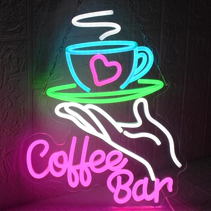 Coffee Bar Neon Sign for Wall Decor, Cafe Neon Light with USB Dimmable LED Neon Coffee Light Up Sign for Cafe Bar, Shop Business, Restaurants, Kitchen Party Decoration Gifts