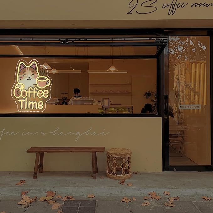 Coffee Neon Sign - "Coffee Time" Cute LED Light for Kitchen, Dining Room, Office - Fun and Cute Decoration for Your Place 13.9" X14.2"