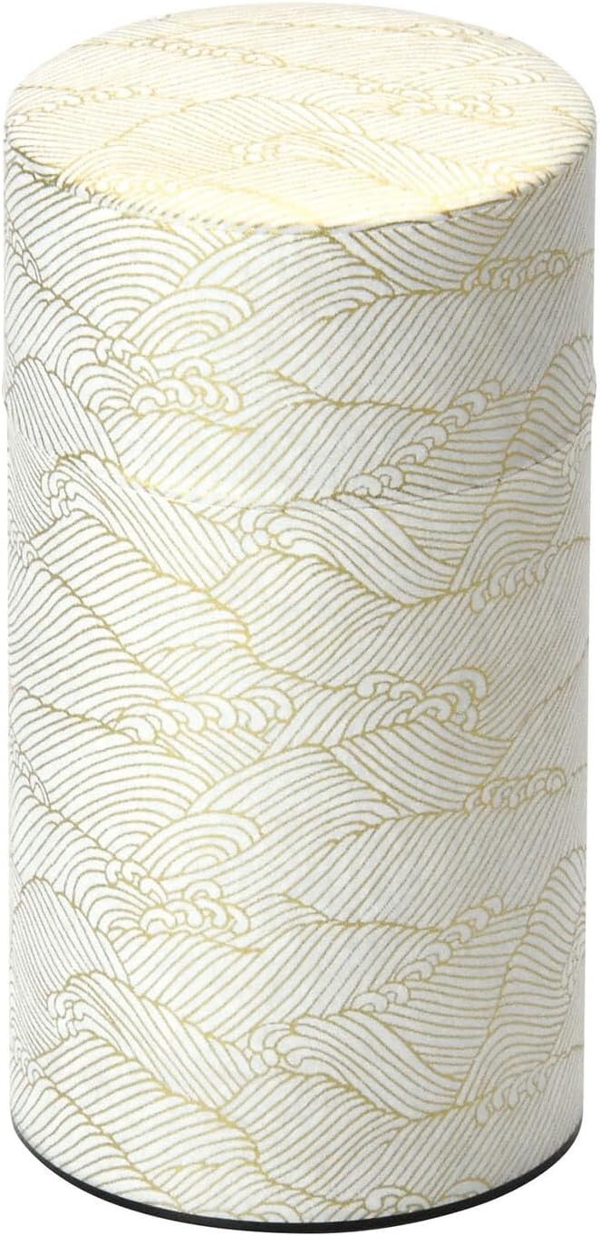 Japanese Pokkan Matcha Coffee Spice Tea Tin Canister Washi Paper Storage with Lid 7.05 oz Capacity (Kenran Nami)