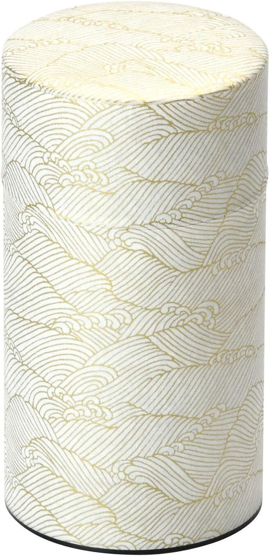 Japanese Pokkan Matcha Coffee Spice Tea Tin Canister Washi Paper Storage with Lid 7.05 oz Capacity (Kenran Nami)