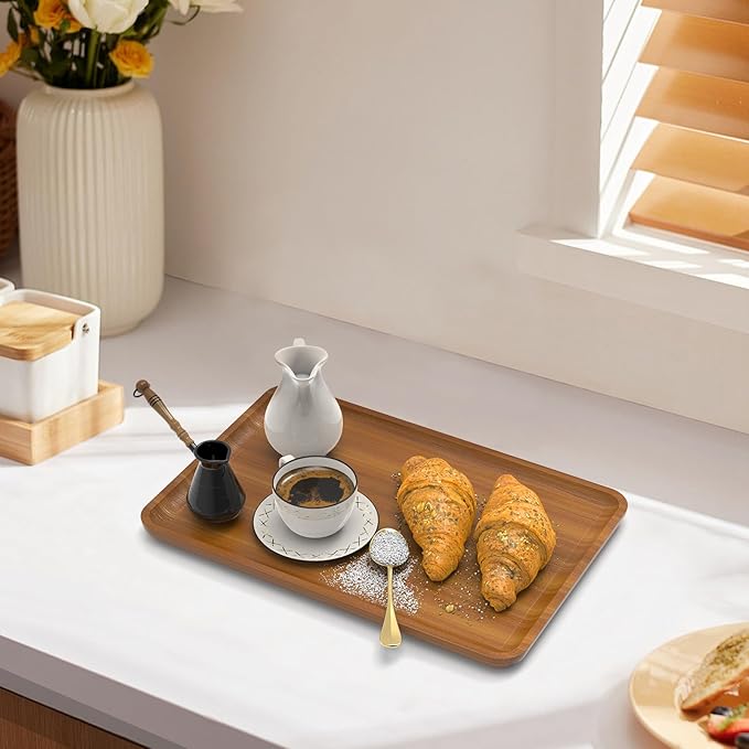 Bamboo Vanity Tray, Decorative Tray for Counter, Coffee Table, Kitchen, Bedroom (Small)