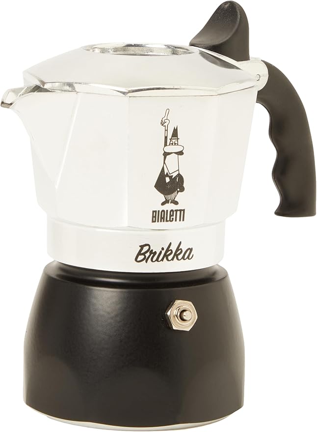 Bialetti - New Brikka, Moka Pot, the Only Stovetop Coffee Maker Capable of Producing a Crema-Rich Espresso, 2 Cups (3,4 Oz), Aluminum and Black