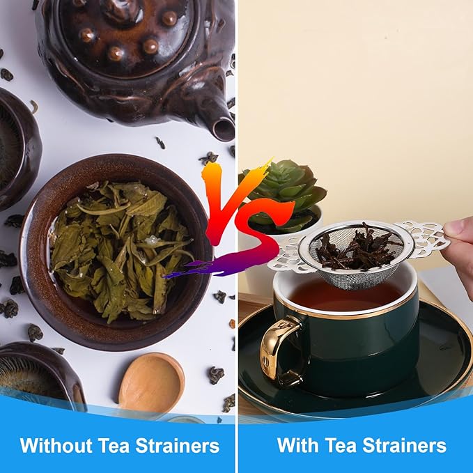 6 Pack Tea Filter Strainers Stainless Steel Loose Tea Infusers 2.5 Inch Tea Steeper with Double Wing Extender and Drip Bowl Sliver Small Fine Mesh Tea Strainers for Loose Tea Juice Coffee Filter