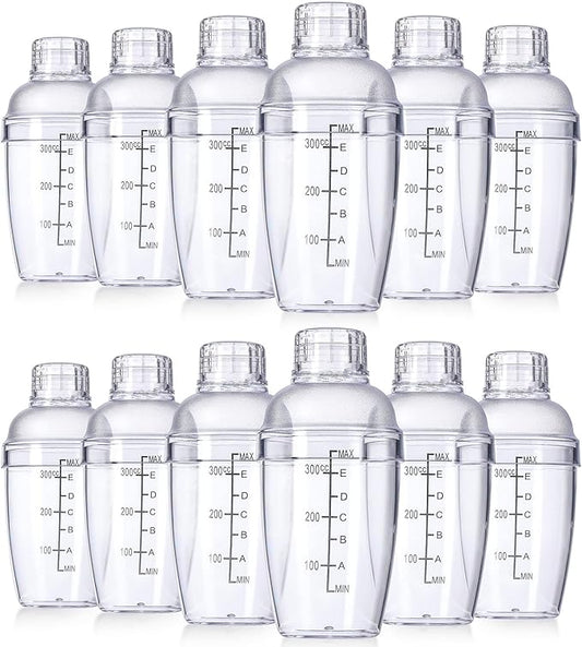 Lallisa 12 Pcs Plastic Cocktail Shaker Drink Mixer with Scales and Strainer Top Clear Shaker Cup with Measurement Plastic Mixing Tool for Tea Coffee Bubble Tea Milk(350 Cc/ 12 oz)