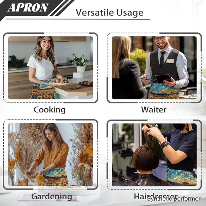 Waist Apron with 3 Pockets Waterproof 13 Inch Short Half Waist Aprons Women Men Server Aprons Waitress Waiter Apron - Image 5
