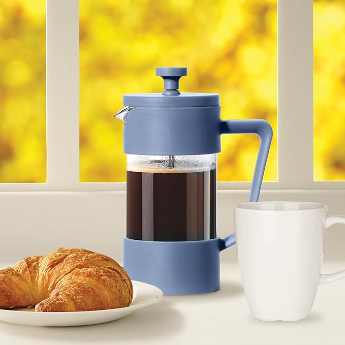 Oggi French Press Coffee Maker (12oz)- Borosilicate Glass, Coffee Press, Single Cup French Press, 3 cup Capacity, Blue