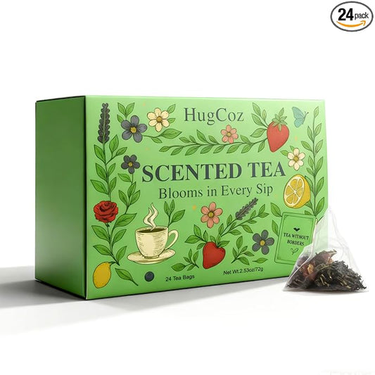 HugCoz Tea Gift Set | 24 Assorted Tea Bags | Christmas Day & Corporate Gifting Option | 12 Exotic Herbal Blends with Premium Whole Leaf in Eco-Friendly Pyramid Bags