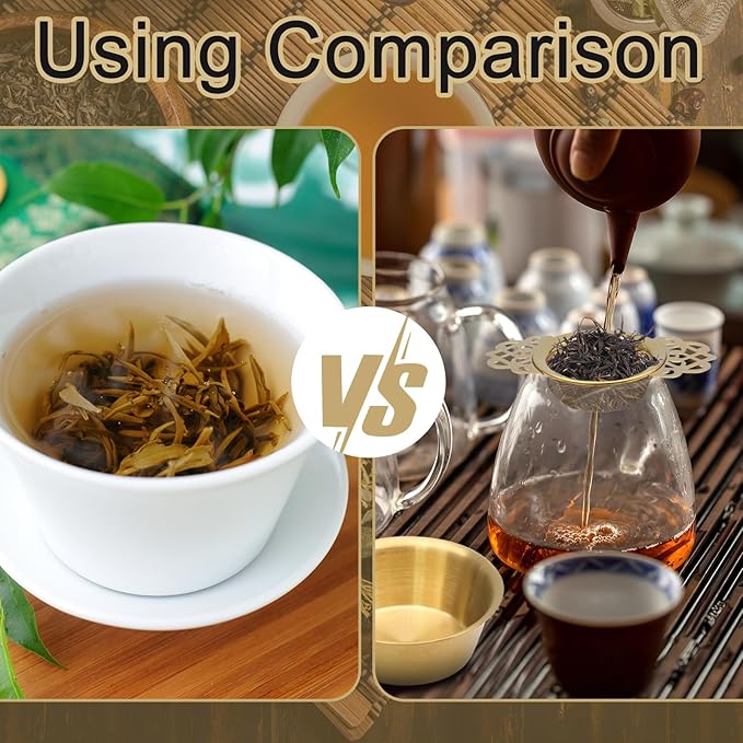 2 Pack Tea Strainers with Drip Bowls Stainless Steel Mesh Tea Infusers Loose Leaf Tea Filter with Handles Tea Steeper for Tea Juice Coffee Drinks, Gold