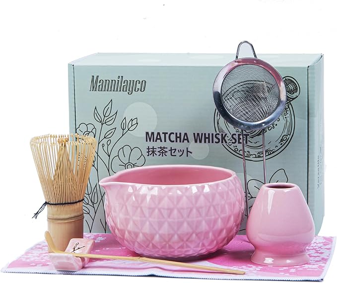 Matcha Whisk Bowl Set, 7PCS Japanese Matcha Kit with Spout Bowl Bamboo Whisk Stand Scoop Sifter Accessories for Tea Ceremony Latte, Gifts for Family,Friends