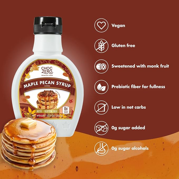 ChocZero Maple Pecan Syrup, Sugar Free, Low Carb, Sugar Alcohol Free, Gluten Free, No Preservatives, Non-GMO Dessert and Breakfast Topping Syrup, 10.5oz (Pack of 1) - Image 3