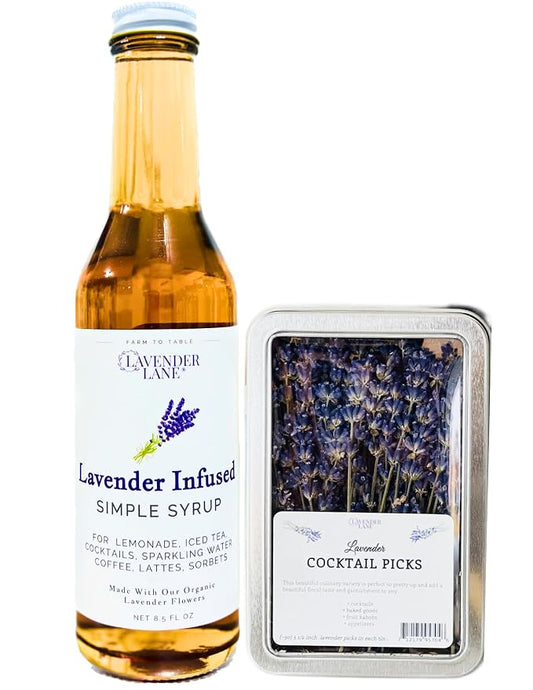 Lavender Lane Lavender Simple Syrup & Lavender Cocktail Picks, For Cocktails, Tea, Coffee, Mocktails, Garnishment by LavenderLaneFarm