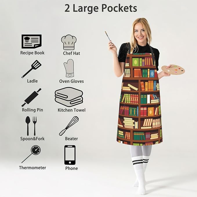 Apron, Stocking Stuffers Bib Apron with Adjustable Neck for Women, Suitable for Home Kitchen Cooking Apron - Image 4