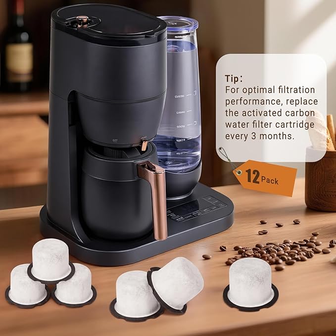 RAWILL 12PCS Water Filter Replacement, Compatible with Café and GE Profile Grind & Brew Machine, Coffee Maker Filters Charcoal for C7CGFLTR