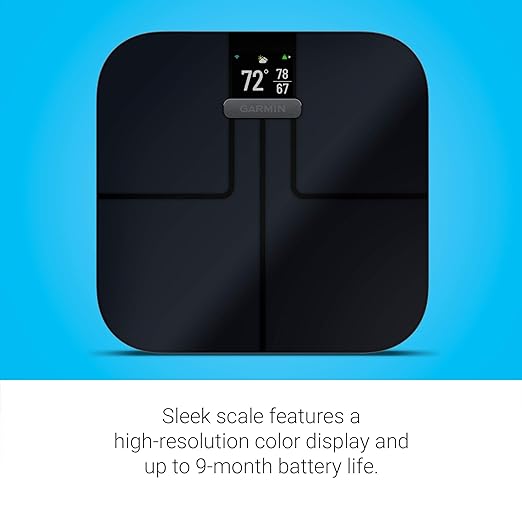 Garmin Index S2, Smart Scale with Wireless Connectivity, Measure Body Fat, Muscle, Bone Mass, Body Water% and More, Black (010-02294-02)