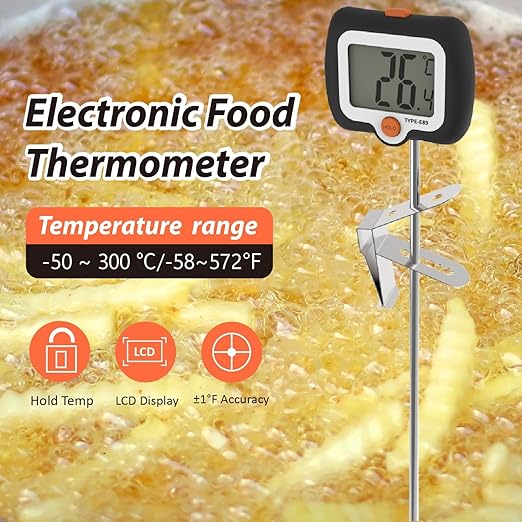 10 Inch Long Digital Candy Thermometer with Pot Clip,Deep Fry Thermometer,Rotating Display, Best Instant Read Food Meat Thermometer for Candy Making or Deep Frying
