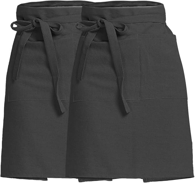 Cityelf Half Apron for Women Men Cotton Linen with 2 Large Pockets Waist Short Bistro Server Aprons Waiter Waitress Unisex by Cityelf