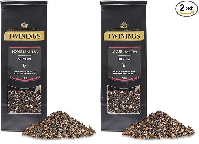 Twinings Spicy Chai Loose Leaf Black Tea, 4.41 Ounce (125g) Pouch, Caffeinated, Enjoy Hot or Iced (Pack of 2)
