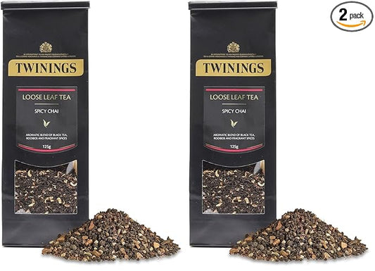 Twinings Spicy Chai Loose Leaf Black Tea, 4.41 Ounce (125g) Pouch, Caffeinated, Enjoy Hot or Iced (Pack of 2)