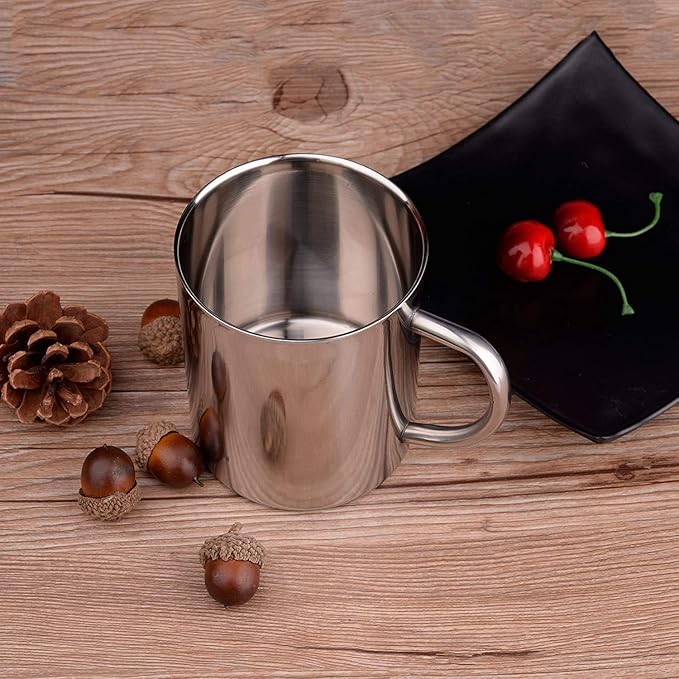IMEEA 13.5oz Stainless Steel Coffee Mug, Double Walled Cup with Handle for Coffee & Latte, Camping Use, Set of 2