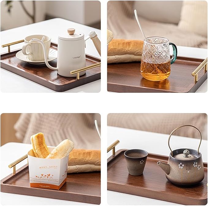 Bamboo Serving Tray with Gold Handles, Food Tray for Breakfast,Coffee Table,Dinner & Bar, Decorative Tray for Kitchen, Bedroom (Small)