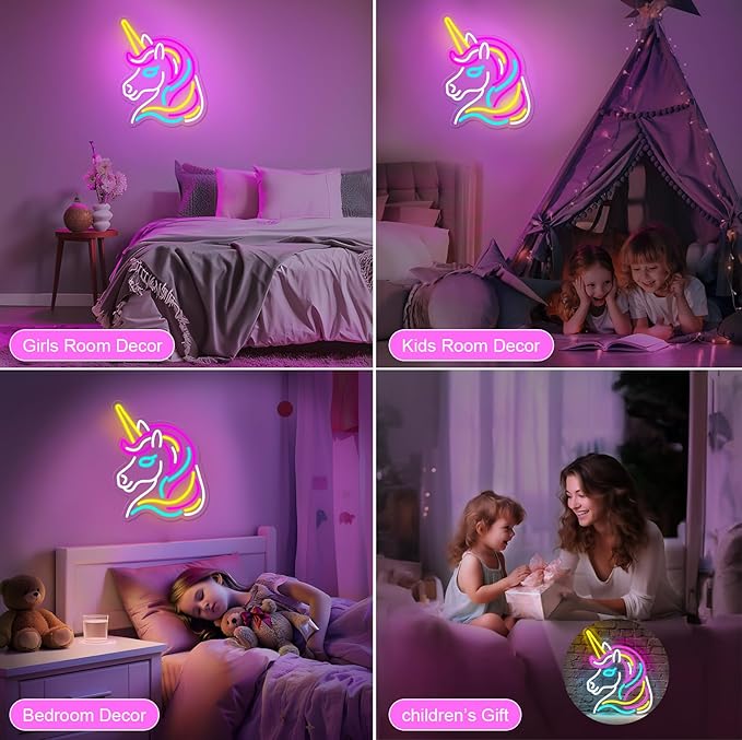 Basaneon Unicorn Neon Sign for Wall Decor, Dimmable Colorful Unicorn Neon Lights for Girls Room, USB Powered Unicorn Led Signs for Bedroom Kids Room, Perfect Gifts Unicorn Lights for Girls(13"*12.6")