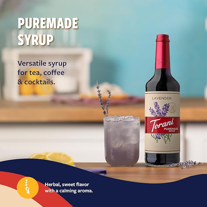 Torani Puremade Syrup, Lavender Flavoring for Drinks, Glass Bottle with Pump Included, 25.4 Fl Oz