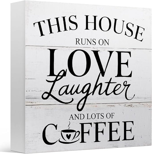 Rustic Coffee decor for Home, Kitchen, Office, This House Runs on Love Laughter and Lots of Cafe, Wooden Sign