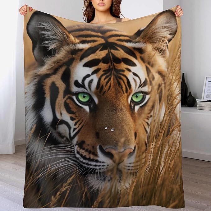 Beautiful Tiger Animal Nature Forest Super Soft Throw Blanket, Rustic Grass Brown Flannel Fleece Decorative Throw for Sofa Couch Bedroom Decor Outdoor Use 50"x60"