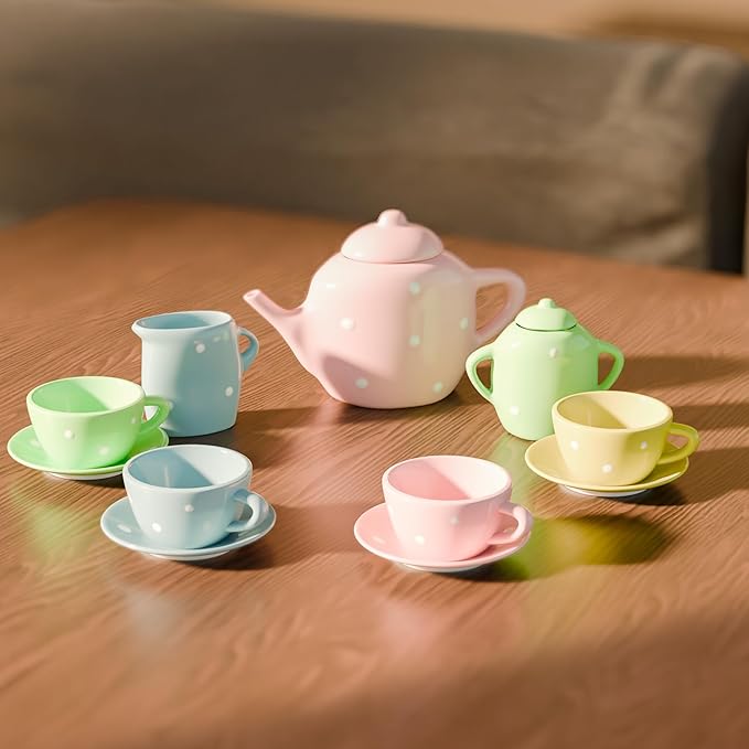 Lollipop Porcelain Tea Set for Little Girls | Kids Tea Party Toy with Teacups and Saucers | Delightful Girls Tea Set for Ages 4-12 | Charming Porcelain Tea Cups for Childs -13 pcs Teacups Sets