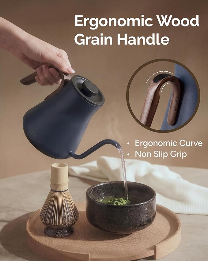 Gooseneck Electric Kettle, ±1℉ Temperature Control, Stainless Steel Inner, Quick Heating, for Pour Over Coffee, Brew Tea, Boil Hot Water, 0.9L (Navy Blue)