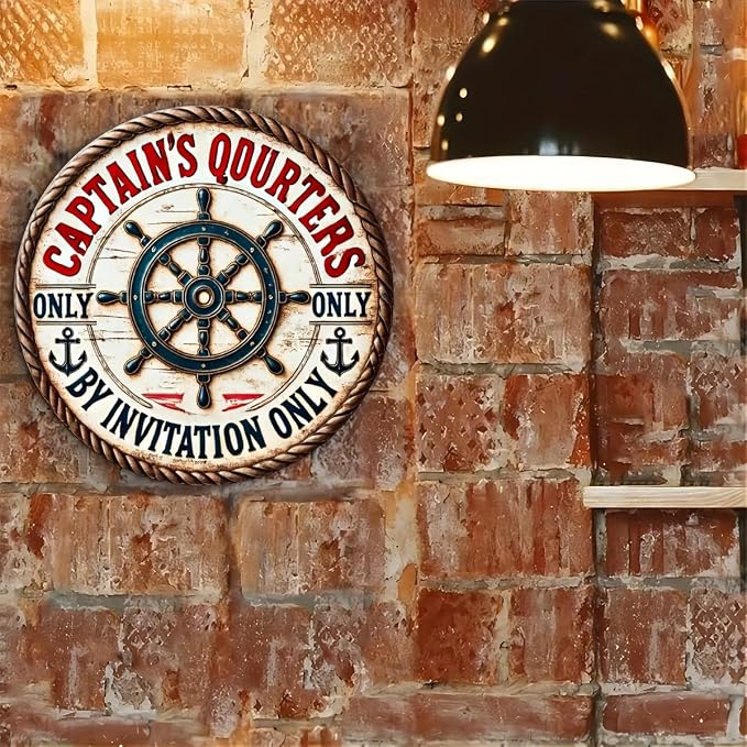 Vintage Captain's Quarters Nautical Aluminum Sign, Invitation-Only Maritime Decorative Wall Plaque for Room, Cafe, Garage, Farmhouse - Circular Foil Engraved Metal Decor - Image 4