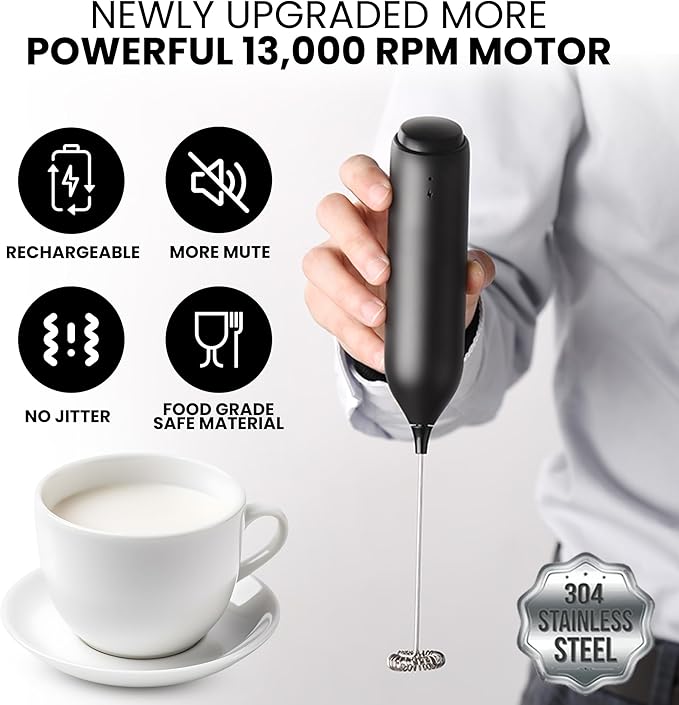 Handheld Milk Frother Wand Rechargeable with Stand/Electric Whisk Coffee Frother Handheld/Milk Frother Rechargeable Coffee Mixer Wand/Drink Mixer Hand Frother mixer