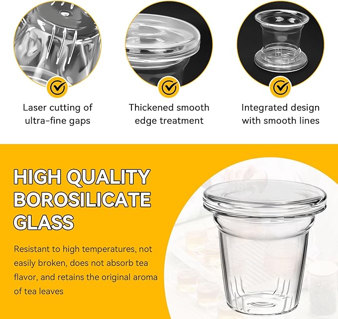 Glass Tea Infuser with Dual-Purpose Lid/Coaster for Teabloom, Glass Tea Strainers for Loose Tea-leaves, Universal Steeper for Teapots, Mug, Bottle, Cup, Travel Tumblersm Microwave & Dishwasher Safe