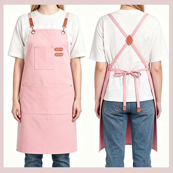 Chef Aprons for Men Women with Large Pockets, Cotton Canvas Water Repellent Kitchen Apron for Cooking - Image 4