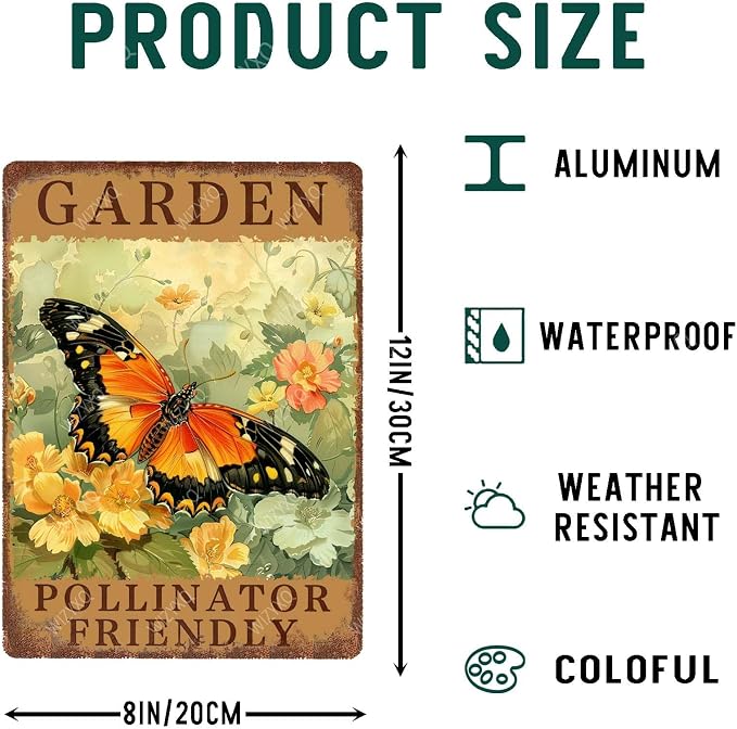 Metal Signs Garden Pollinator Friendly Funny Vintage Tin Sign Retro Wall Decor for Home Office Farmhouse Yard Garden Shop Cafe Indoor Outdoor 8×12 Inches - Image 2
