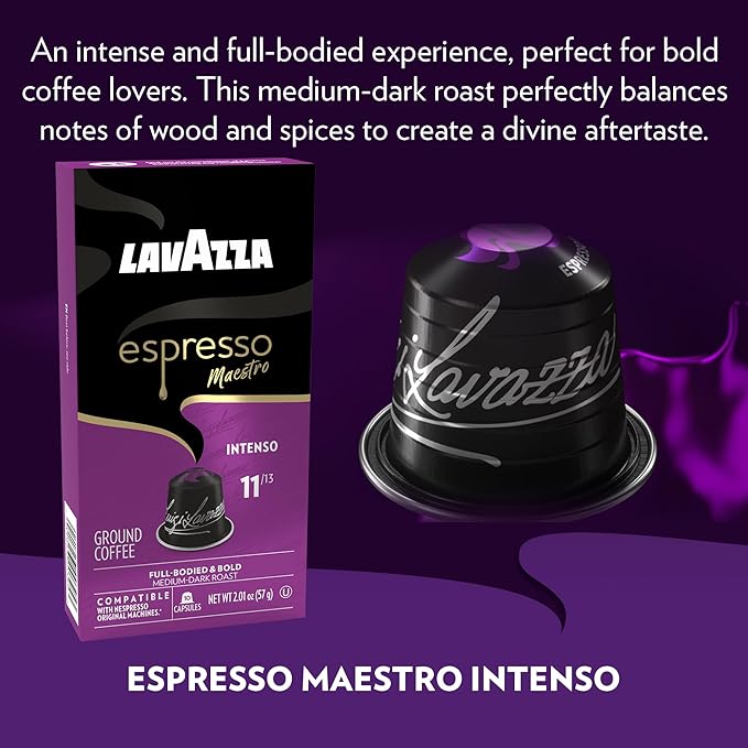 Lavazza Espresso Maestro Intenso Aluminum Capsules Compatible with Nespresso* Original Machines, Medium-Dark Espresso Roast, Arabica and Robusta (10 Count)(Pack of 12)