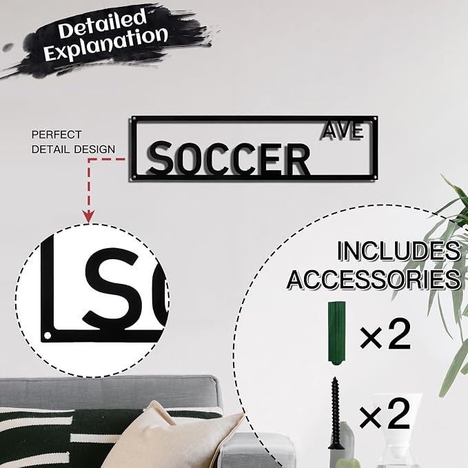 Metal Wall Art Decor Soccer Ave Metal Signs Sport Street Sign with Letter for Bar Home Man Cave Cafe 16 x 4 Inches - Image 3