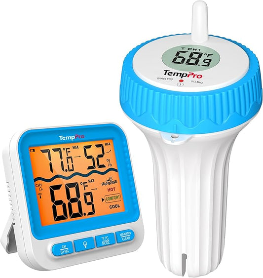 TempPro Waterproof Wireless Pool Thermometer Easy Read, Digital Pool Thermometer Floating for Swimming Pool, Hot Tub, Cold Plunge, Pond, Upgraded IPX8 Water Temperature Monitor (Previously ThermoPro)