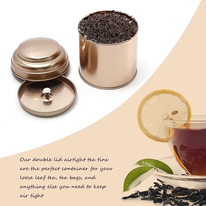 6Pcs Tea Tins Canister with Airtight Double Lids, Mini Tea Storage Containers 8 Oz Round Tin Can Box, for Loose Bags Coffee Sugar Candy Spices
