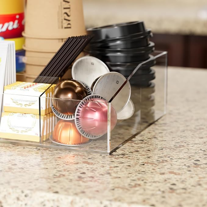 Neatsure Coffee Bar Station Organizer, Acrylic Countertop Holder for Pod Cup Condiment Stirrers Snack Tea, Bar Accessories, Decor and Essentials, Gift for Coffee Lovers, Clear - Image 4