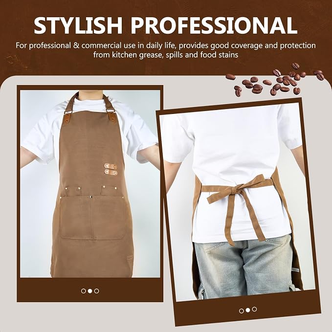 APRONPANDA Chef Apron for Men Women with Pockets Adjustable Strap, Water Repellent Apron for Cooking, Baking - Image 3