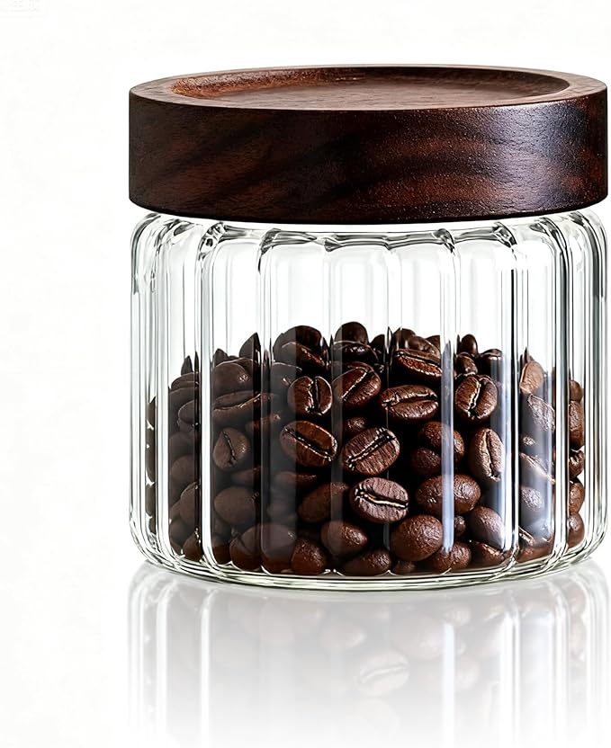 Decorative Borosilicate Glass Jar with Screw Top Airtight Wooden Lid, 17 oz/500ml Leak Resistant Food Storage Canister, Wide Mouth Container for Coffee Sugar Tea Cookie Candy Overnight Oatmeal Salad