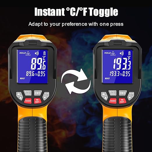 Infrared Thermometer Gun, -58℉ to 3992℉, High Temp Laser Thermometer with Adjustable Emissivity, Non-Contact Digital IR Pyrometer for Furnace, Kiln, Metal, Industrial Use