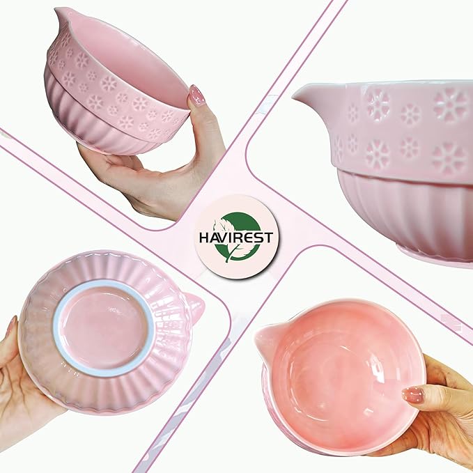 HAVIREST 8 pcs Matcha Whisk Set, Ceramic Bowl and Whisk Stand Spoon Holder Sifter Mat Towel, Japanese Ceremonial Grade Macha Tea Tools Kit, Gift for Women Match Starter Lover (Pink)