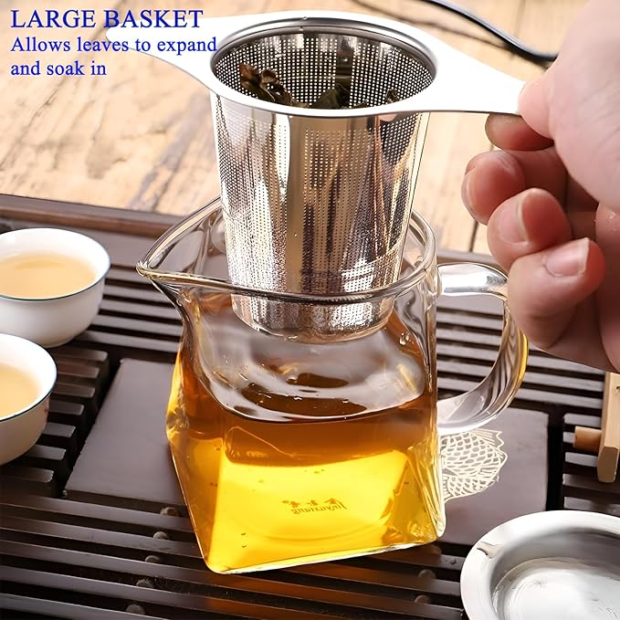 2PCS Stainless Steel Premium Tea & Coffee Strainer Infuser with Double Handles, Large Capacity Fine Mesh Strainer, Perfect for Loose Leaf Tea, Coffee Steeping in Cups and Teapots - Brewing Made Easy