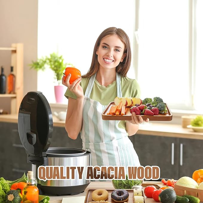 1 pcs 15"x 10" Solid Acacia Wood Serving Tray Rectangular Wooden Serving Platter Natural Wooden Board for Bar Coffee Party