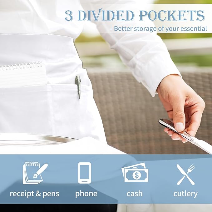 PEASUG Server Apron, Waitress Apron with 3 Pockets, Short Aprons for Women with Pockets for Servers, Waiter, Waitress